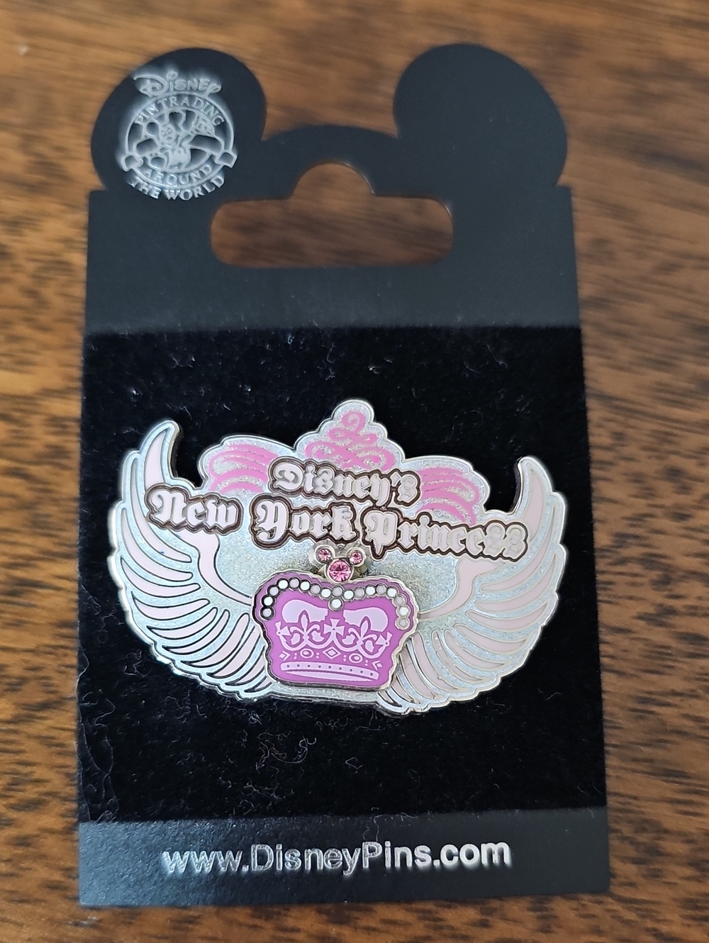Disney Pink and Silver New York Princess Crown Wing Enamel Brooch